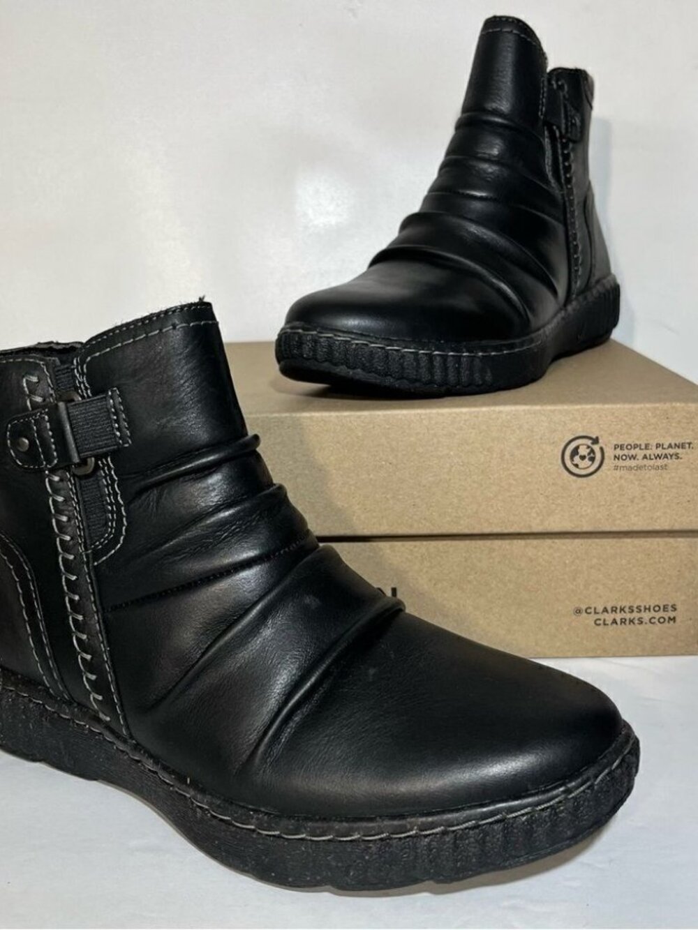 Clarks Collection Caroline Orchid Leather Ruched Ankle Boots